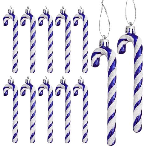 12 Stück Weihnachts-Zuckerstangen-Baumschmuck zum Aufhängen, Weihnachts-Zuckerstangen aus Kunststoff, Weihnachtsbaumschmuck (blau)