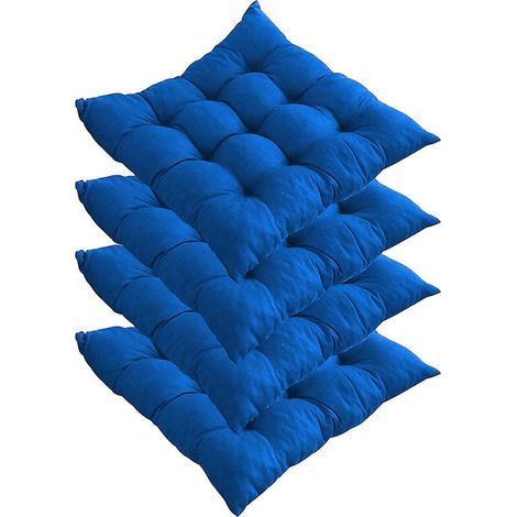 Lot de 4 coussins de chaise épais. coussins de chaise de salle à manger 40 x 40 cm. coussins de chaise de jardin pour la maison. le bureau. l'intérieur et l'extérieur (bleu) (1/4)