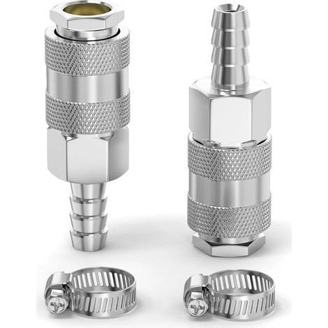 2 pièces accouplement d’air industriel mâle canne de tuyau de 8MM, fer nickel plating débit de raccord rapide air pneumatique compresseur raccords de tuyau (1/5)
