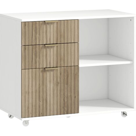 Meuble pour imprimante à roulettes, 3 tiroirs, barre réglable, blanc (1/5)