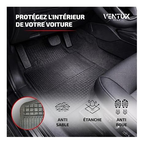 Tapis de voiture universel en caoutchouc - Noir - Avant 61 x 45 cm, Arrière 39 x 40 cm (1/4)