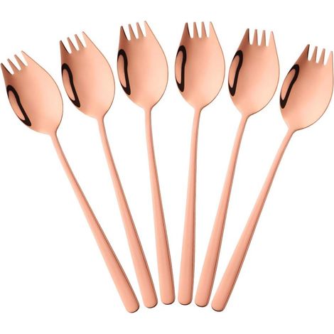 Spork - 6 Pièces - Acier Inoxydable 304 - Cuillère Et Fourchette 2 En 1 - Repas Quotidien Et Fêtes - Or Rose 21,3cm