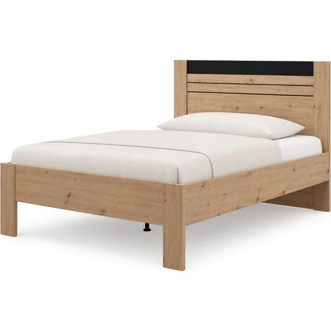 Letto Matrimoniale Kabale, Letto Matrimoniale Dimensione Materasso 160x200 cm, Testata Dettaglio Rigato, Peso Supportato 200 kg, Marrone Rovere Nodi