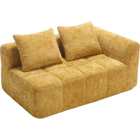 CAIziCanapé confortable 2 places, aucun montage requis, canapé moelleux avec un coussin, poches latérales pour télécommande et téléphone, propre et élégant, jaune (1/5)