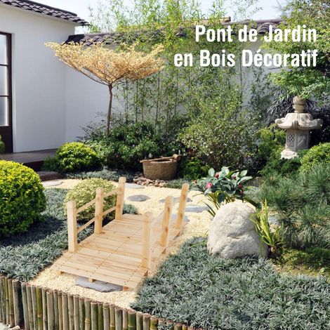 Pont de Jardin Décoration Extérieure Pont de Bassin en Sapin 150 x 67 x 56 cm Chargé Environ 100 kg Brun Clair (1/5)