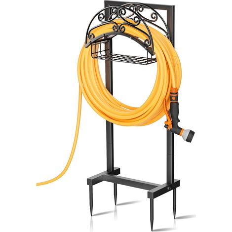 LEDANDER Support pour tuyau d'arrosage – Dévidoir autoportant avec panier de rangement (capacité de 46 m / 151 pi), robuste et résistant, idéal pour jardin, cour, pelouse ou ferme. (1/5)