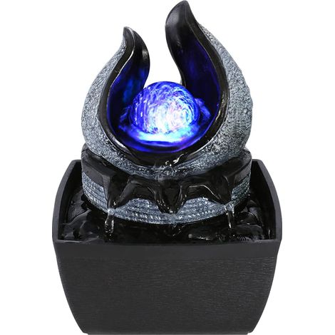 Fontaine de table, avec boule roulante, plateau de table, cascade, pour intérieur et bureau, 13 x 12 x 18,5 cm, style 1 (1/5)