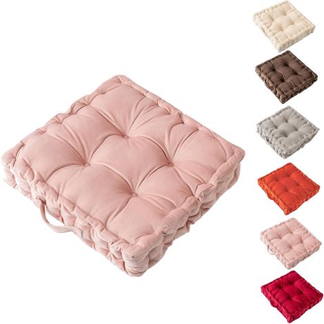 1 Coussin De Sol, Velours Doux, Coton Haute Densité, 38x38x8 Cm, Poignée Renforcée, Pour Yoga Salon Extérieur
