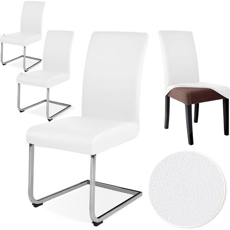 Lot de 4 housses de chaise extensibles en cuir synthétique pour chaise basculante Élastiques Universelles blanc (1/5)