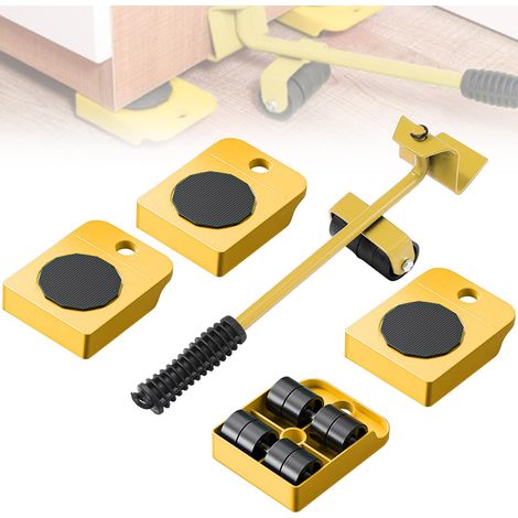 Rouleaux de levage de Transport robustes, ensemble de levage de meubles de 5 pièces, capacité de charge de 150 kg, jaune, déplace facilement le canapé (1/5)