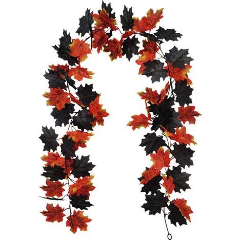 Décoration d'Halloween, Fleurs artificielles d'intérieur pour la maison d'Halloween, Rotin de feuille d'érable d'Halloween (Rouge) (1/5)