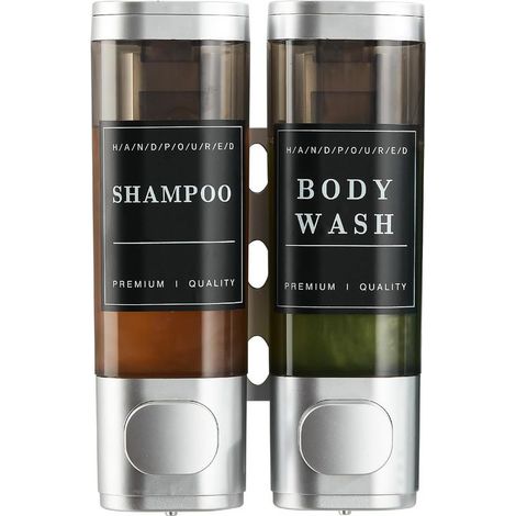 Distributeur de Savon Mural, Distributeur Gel Douche, Distributeur Triple de Shampoing et Après-shampoing sans Perçage ABS pour Salle de Bain Cuisine Marché Hôtel Restaurant 300ML2(Argent) (1/5)