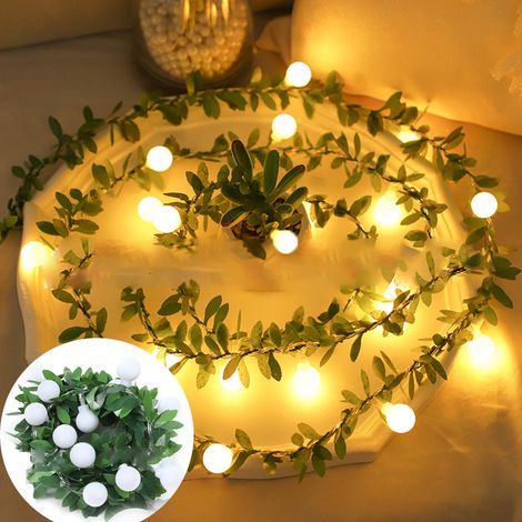 3pcs 3m30 lumières, guirlandes LED guirlandes en rotin feuille verte, guirlandes décoration intérieure Noël, lumière blanche chaude (1/4)