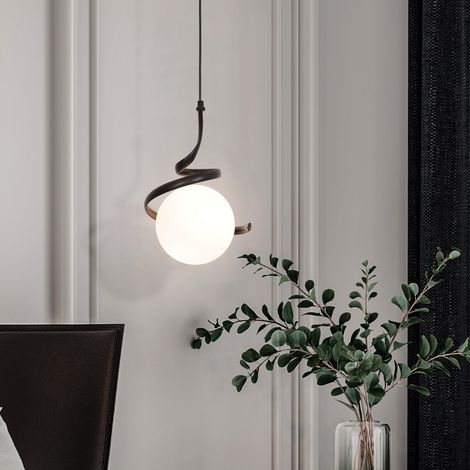 Suspension Luminaire Noir, Lampe Pendante Boule en Verre, Luminaire Boule, Lustre Moderne Salon, Plafonnier Vintage pour Chambre à Coucher, Chevet(Noir) (1/5)