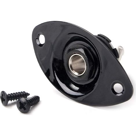 Plaque ovale en métal pour guitare électrique (noire) - Avec jack de 6,35 mm et 2 vis de fixation (1/5)