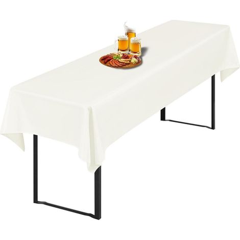 Housses de table de bière Ivoire 250x100cm, Polyester, lavable, infroissable