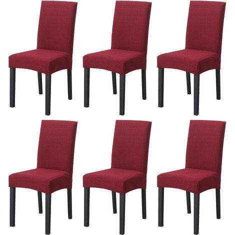 High-back chair cover, removable, stretchable, washable, ideal for kitchen chairs, dining room chairs, weddings, parties and decoration, Bordeaux Q, set of 6 (1/5)
