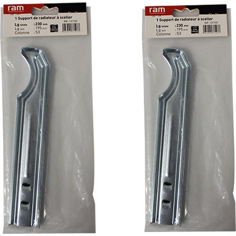 Lot de 2 supports à sceller pour radiateur en fonte type traditionnel - longueur axe 195 mm - longueur totale 230 mm - Ram
