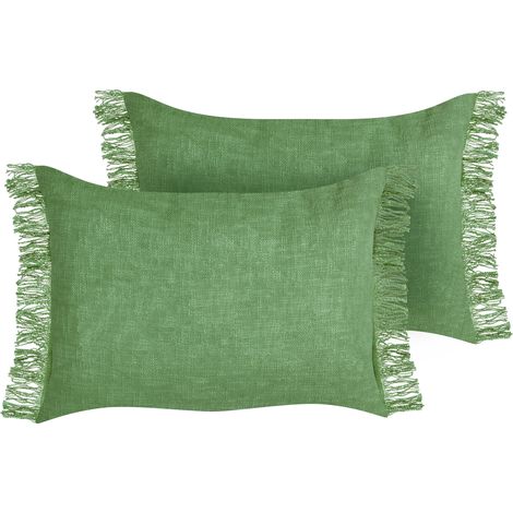 Conjunto de 2 cojines rectangulares con flecos 35 x 50 cm verde Maba
