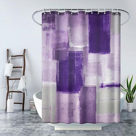180180cm Rideau De Douche Impermable Avec Crochets (patchwork Violet), De Haute Qualit, Rsistant La Moisissure, Facile Nettoyer, Joliment Impri (1/5)