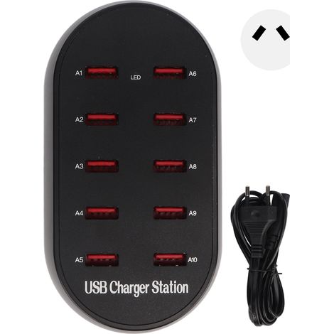 Station de charge USB 10 ports, petit hub rapide de bureau pour hôtel, maison et voyage, prise AU 100V-240V (1/5)