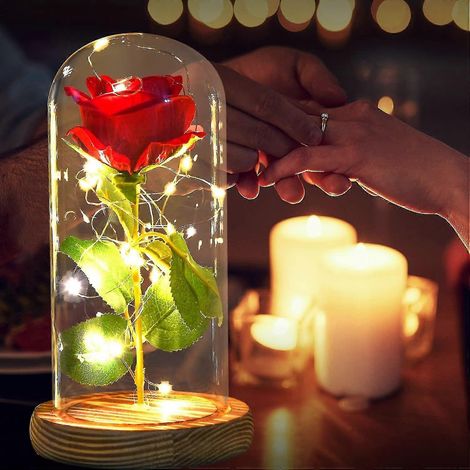 Décoration de chambre Shangtianfeng, veilleuse rose, cadeau idéal pour une mère ou une amie, rose rouge lumineuse (1/2)