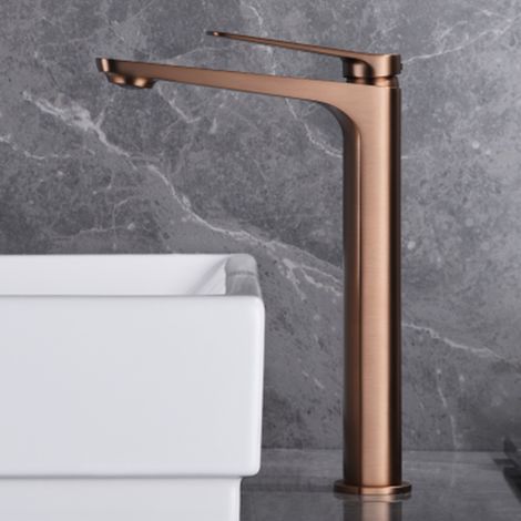 Imex - Grifo Monomando Lavabo Caño Alto Oro Rosa Serie Nápoles (1/5)