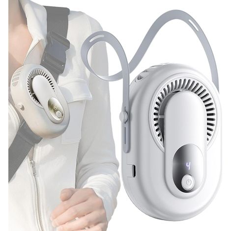 Ventilatore da collo portatile, 5 velocità, piccola ventola a clip per la vita, display LED da 2 pollici, strumento di raffreddamento ricaricabile per viaggi (ragazze e ragazzi), ventola ricaricabile (1/5)