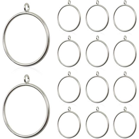Ein Set aus 14 Metall-Vorhangringen, 50 mm Innendurchmesser, mit Ösen, einschließlich Duschvorhangringen, Gleitringen für die Gardinenstange und geschlossenen Vorhangringen (silber) (1/5)
