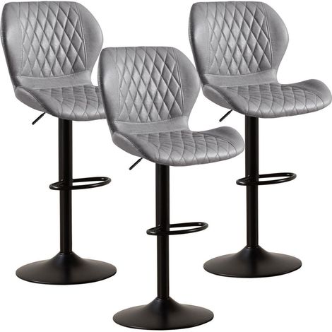 Barhocker mit Lehne, 360° drehbar, höhenverstellbar, Kunstleder, Grau (3er-Set) (1/5)