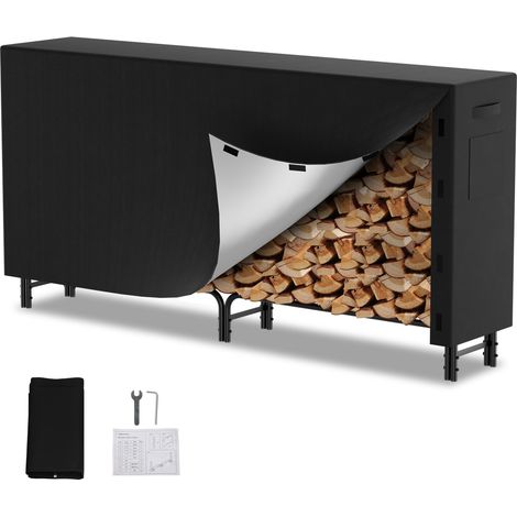 Randaco Estante para leña 224 x 34,5 x 124 cm Estante para leña Estante para leña Ayuda de apilamiento de metal Con funda protectora