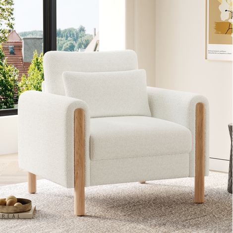 Sillón de teddy blanco 87x83x88,5 cm con cojín extraíble y estructura de madera maciza (1/5)