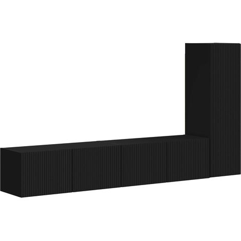 vidaXL Ensemble meuble TV Montage mural 3 pcs Noir Bois d'ingénierie