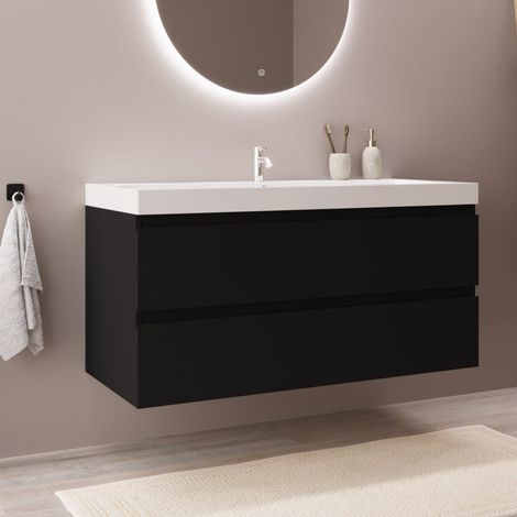 LOMAZOO Meuble de Salle de Bain 100cm Noir Mat - Vasque Blanche -