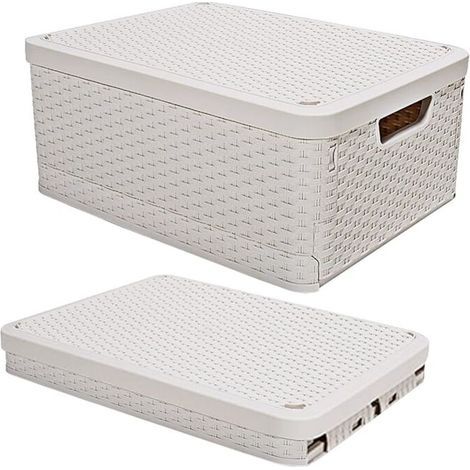 Lot de 1 Pliable Bote de Rangement avec Couvercle,43.8x33x24.5cm Boite de Rangement Plastique Caisse de Rangement avec Poignée,Empilables Tissé Panier de Rangement Pour Vêtements,Jouets,Livre (1/5)