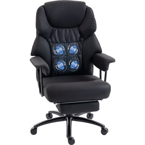 Beyamis Chaise de bureau de massage à tricot 3D avec repose-pieds, chaise d'ordinateur réglable avec dossier haut, rembourrage Leathaire, noir (1/5)