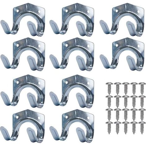 Metall-Aufbewahrungshaken, Werkzeughalter aus Stahlblech, Wandmontierte doppelte U-förmige Stahl-Gartenwerkzeugständer für Garage, Schuppen, Lagerhalle, Bauernhof, Werkbank (10er-Pack) (1/5)