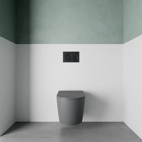 WC suspendu sans rebord en céramique gris mat avec siège à fermeture progressive Mod. Vienna