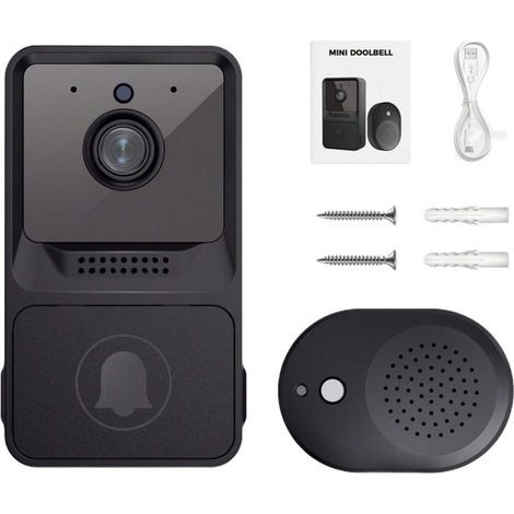 Campanello senza fili con suoneria, videocamera Wi-Fi, audio bidirezionale, visione notturna, batteria ricaricabile (1/5)