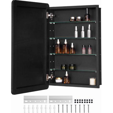 VEVOR Armoire a pharmacie, 508 x 762 mm, placard de rangement de salle de bain pour medicaments, avec miroir, cadre en aluminium et etageres reglables a 4 couches, installation encastree et murale