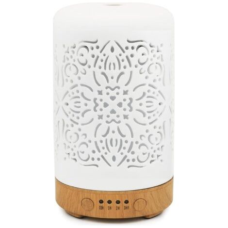 Diffuseur d'huiles essentielles 100ml Diffuseur d'aromathérapie en céramique Blanche Humidificateur à Brume fraîche 7 Couleurs LED Arrêt Automatique sans Eau pour Le Bureau à Domicile (1/5)
