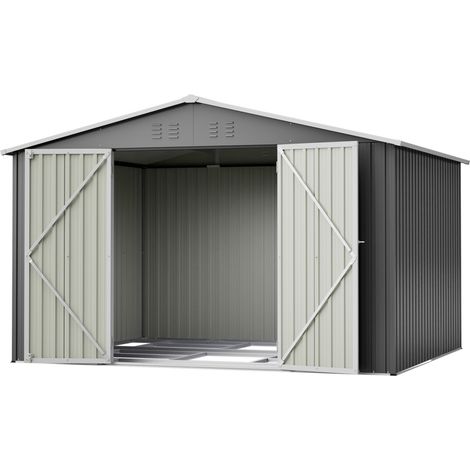 Casetta da giardino metallica con tetto a due falde XXXL 300 x 252 x 191 cm grigio (1/5)