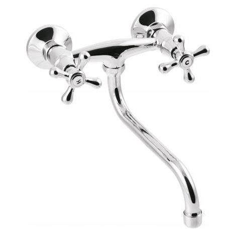 Invena Robinet mitigeur lavabo Roma - Chrome - Deux poignées - Bec pivotant - Salle de bain rétro