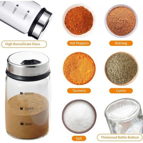 [JAMAIS UTILISÉ] 2Pcs 150ml Bocaux à Épices avec Couvercle Rotatifs & 4 Types Trous épices Coulée Réglables, Pots à Salières et Poivrières Verre Borosilicaté, Bocaux Rangement pour Sels Cuisine, Barbe (1/4)