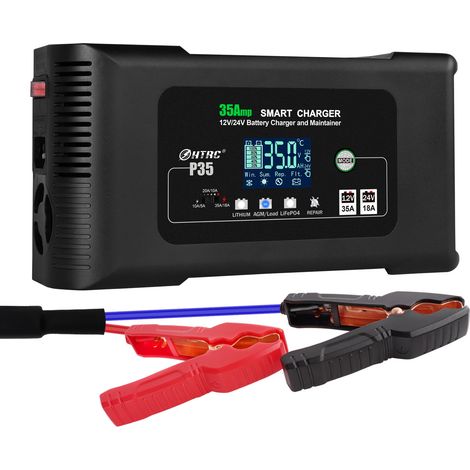 35A Chargeur et Mainteneur de Batterie Intelligent et Automatique 12V/24V pour Voiture, Camion, Moto, Lithium et Plomb - P35 (1/5)