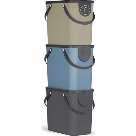Rotho Albula Set di 3 Sistemi di Separazione dei Rifiuti per la Cucina, Plastica (PP) senza BPA, Grigio (Antracite)/Blu/Beige (Cappuccino), 3 x 25 L, 40.0 x 23.5 x 34.0 cm (1/5)