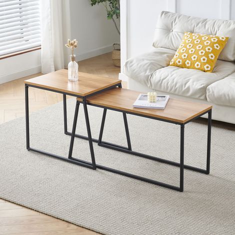 M&S – Lot de 2 tables gigognes rectangulaires en panneaux de particules et métal noir – Dimensions 57x45x55 cm et 88x38x50 cm – Design contemporain