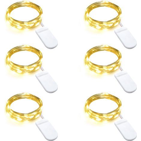 Set di 6 luci a stringa a batteria (5 m) con 50 LED, mini luci a stringa a LED realizzate con filo di rame, impermeabili per uso interno (1/5)