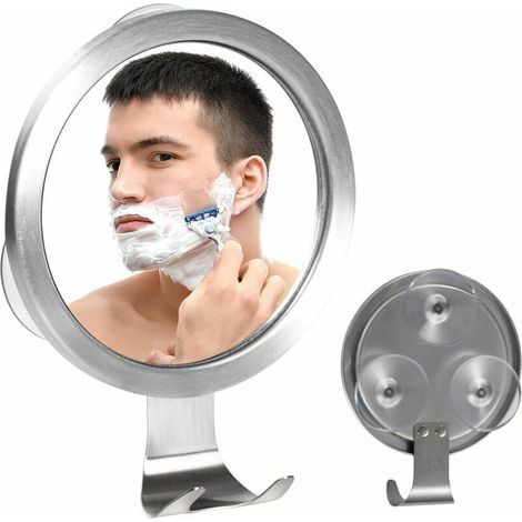 Anti-fog shower mirror, anti-fog shaving mirror, anti-fog shaving mirror with 3 strong suction cups and razor hook, small anti-fog bathroom mirror - 15 x 15 cm (1/4)