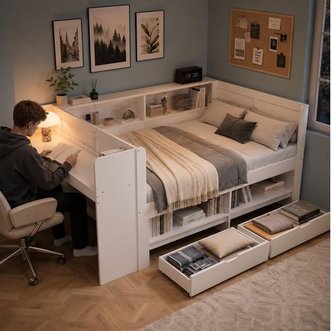 Canapé modulable d'angle 3 places 251x155 cm chenille kaki avec ottomane - CHICFURN (1/5)